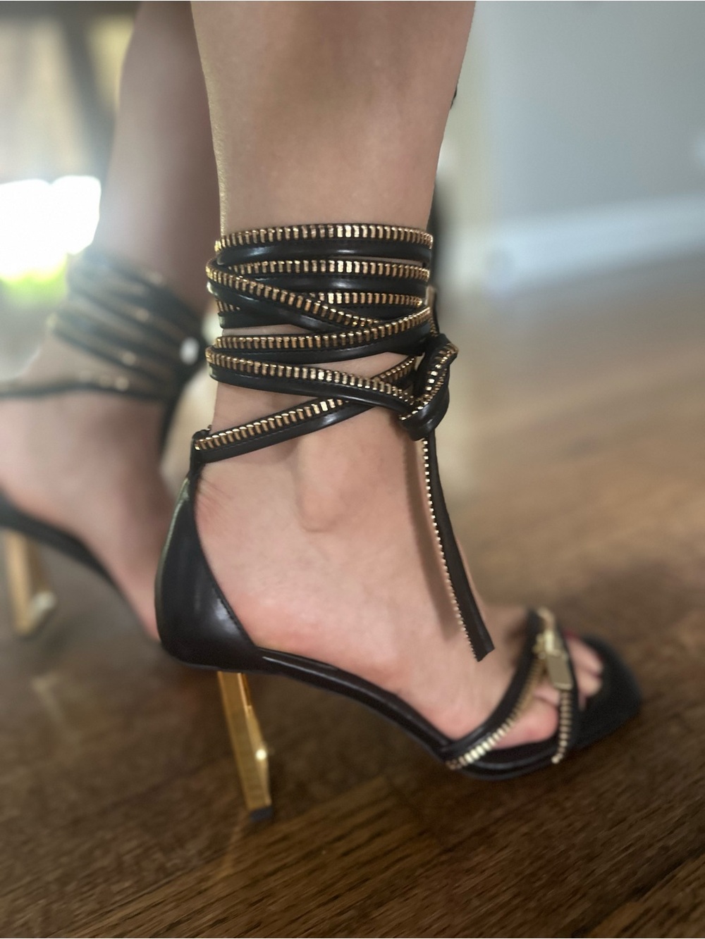 Jeffrey Campbell Black Sandals with Gold Accent Heel - Picture 4 of 12
